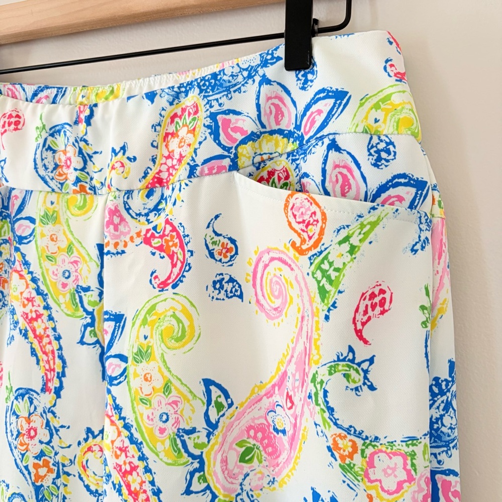 IBKUL Sharon White Multi Paisley Golf Ankle Pants Size 10 - Picture 6 of 10